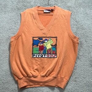 Pivot Sportware Vest Mens Large‎ Orange Golf V-Neck Sleeveless Pullover Cotton